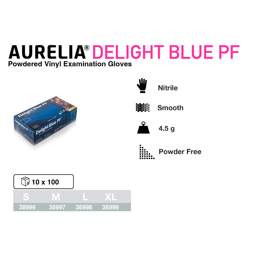 Aurelia Delight Blue PF® Powder Free Vinyl Examination Gloves