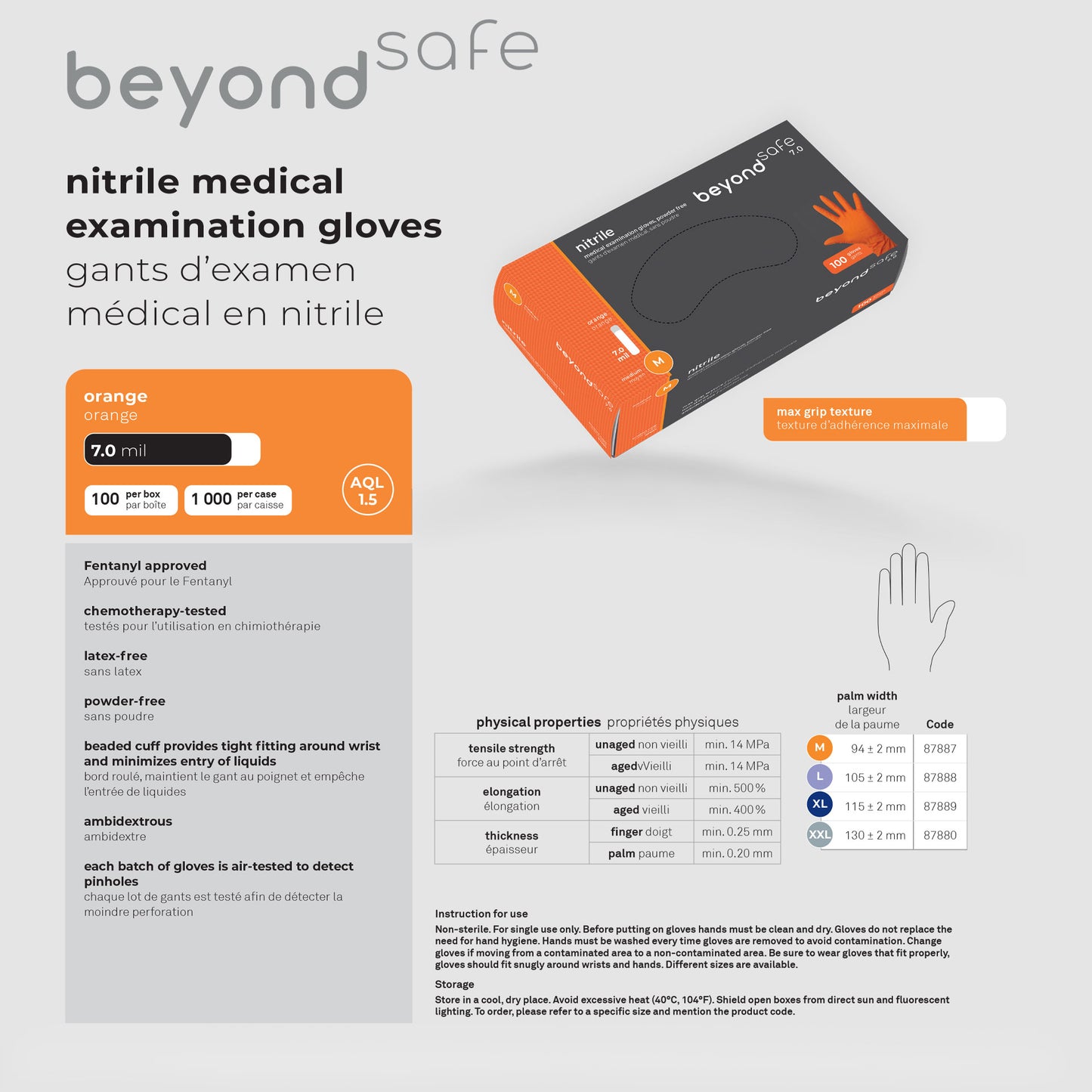 Beyond Safe 7 Mil Nitrile Medical Examination Gloves-Orange