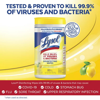 Lysol Disinfecting Wipes to kill 99.9% of Viruses and Bacteria