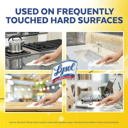 Lysol Distinct Wipes to clean frequently touched hard surfaces 