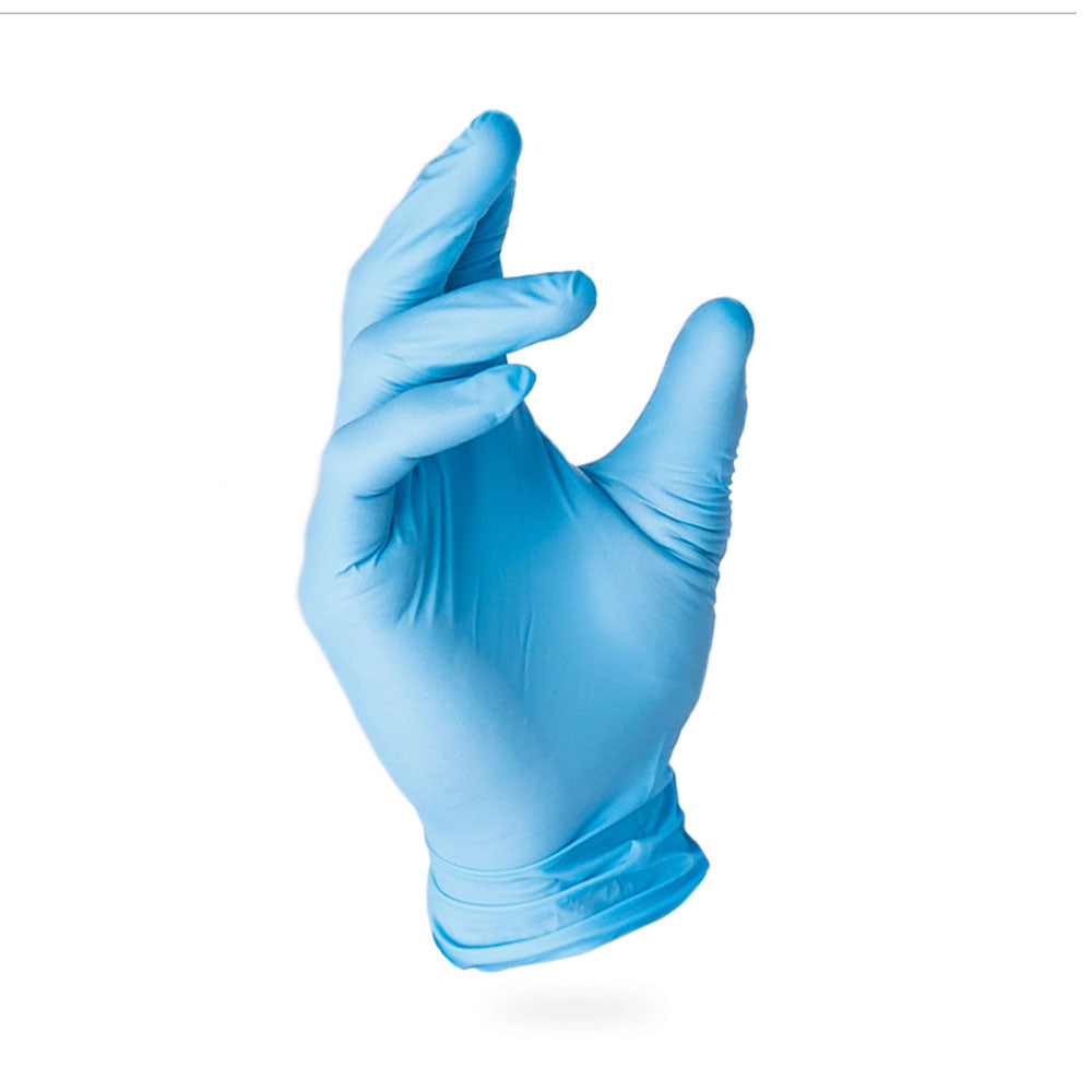 Rhino natural rubber latex powder-free examination gloves in blue for medical and professional use