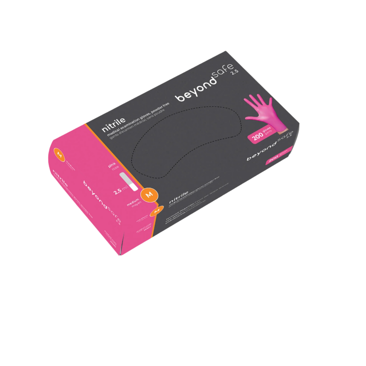 Beyond Safe 2.5 Mil Nitrile Medical Examination Gloves-Pink