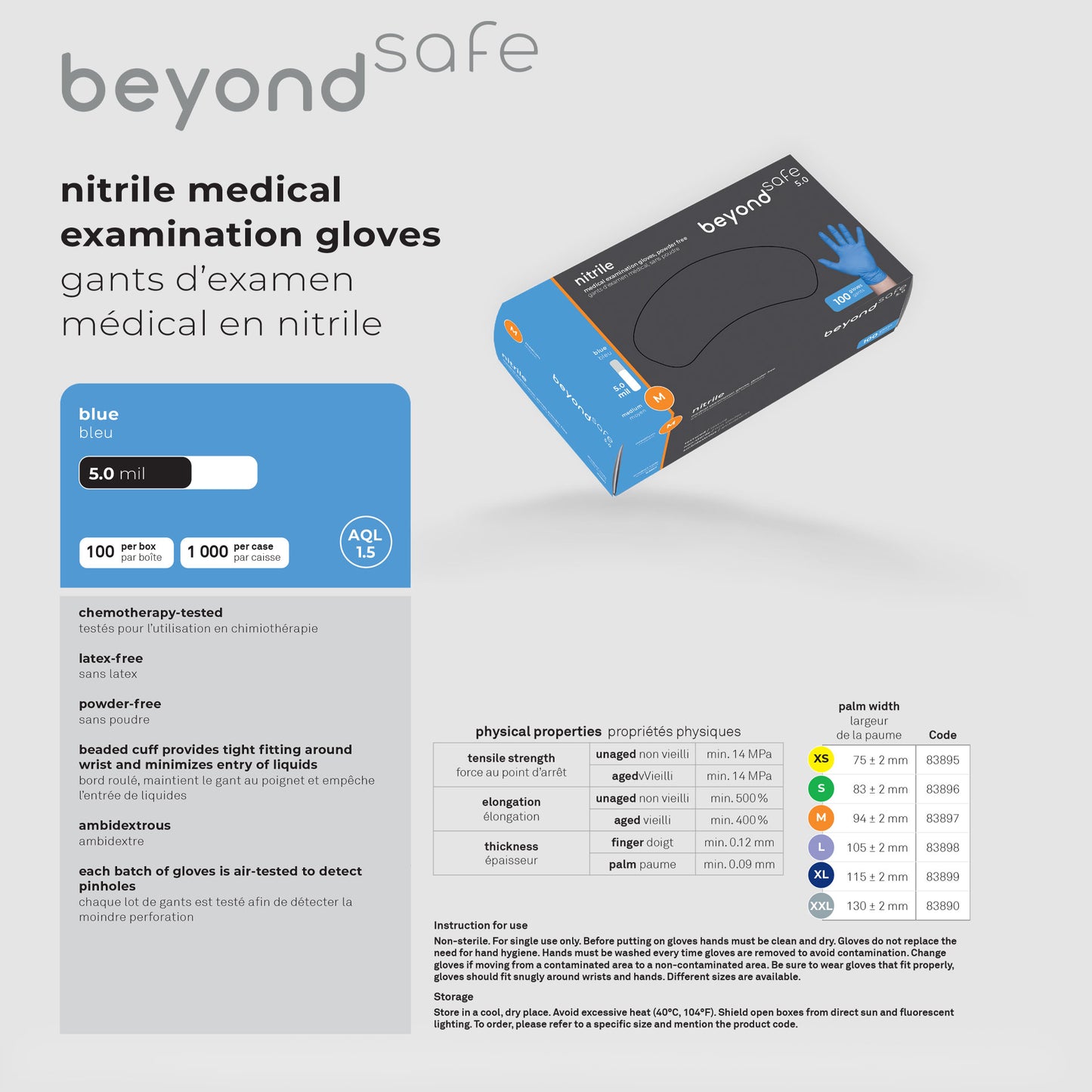 Beyond Safe 5.0 mil Nitrile Medical Examination Gloves-Blue