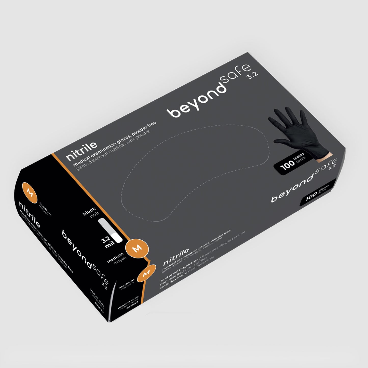 Beyond Safe 3.2 mil Nitrile Medical Examination Gloves-Black